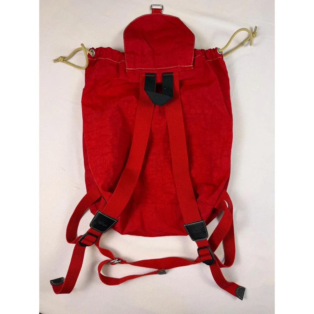 Vintage Kipling Red Drawstring‎ Backpack Rucksack Front Zip Pockets